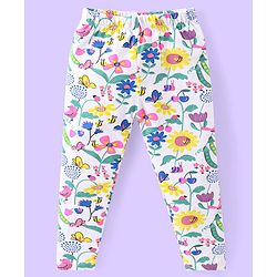 Babyhug Cotton Knit Frill Sleeves Schiffli Top & Floral Printed Leggings Set - Yellow