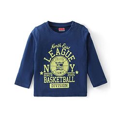 Babyhug Cotton Knit Full Sleeves Night Suit With Checks & Varsity Print - Navy