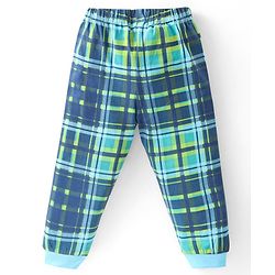 Babyhug Cotton Knit Full Sleeves Night Suit With Checks & Varsity Print - Navy