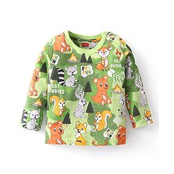 Babyhug Cotton Knit Full Sleeves Night Suit With Animals Print  - Green