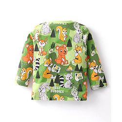 Babyhug Cotton Knit Full Sleeves Night Suit With Animals Print  - Green