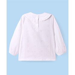 Babyhug Single Jersey Knit Full Sleeves Top & Skirt Set With Floral Print & Embroidery - White & Navy Blue