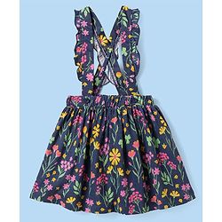Babyhug Single Jersey Knit Full Sleeves Top & Skirt Set With Floral Print & Embroidery - White & Navy Blue