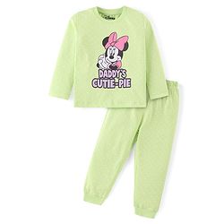 Babyhug Disney Single Jersey Knit Full Sleeves Night Suit With Minnie Mouse Graphic - Green