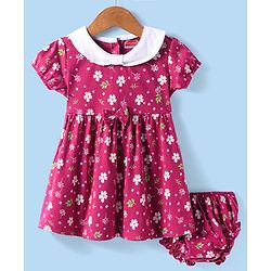 Babyhug Single Jersey Knit Full Sleeves Frock With Bow & Floral Print - Pink main image 0