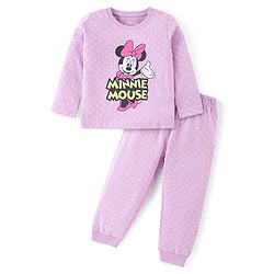 Babyhug Disney Single Jersey Knit Full Sleeves Night Suit With Minnie Mouse Graphic - Lavender
