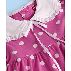 Babyhug Cotton Knit Full Sleeves Frock With Peter Pan Collar & Bloomer with Polka Dot Print - Dark Pink