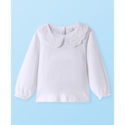 Babyhug Single Jersey Knit Full Sleeves Solid Colour Top & Skirt With Floral Print - White & Navy Blue