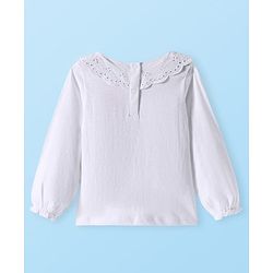 Babyhug Single Jersey Knit Full Sleeves Solid Colour Top & Skirt With Floral Print - White & Navy Blue
