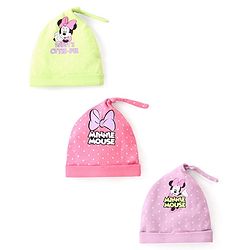 Babyhug Disney Interlock Knit Cap with Minnie Mouse Graphics Pack of 3 -  Pink Purple & Green