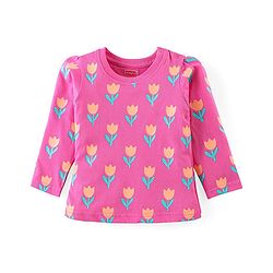 Babyhug Cotton Knit Full Sleeves Floral Printed Night Suit - Pink