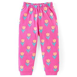 Babyhug Cotton Knit Full Sleeves Floral Printed Night Suit - Pink