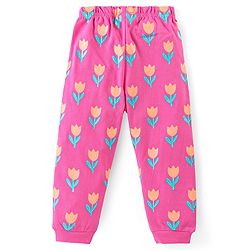 Babyhug Cotton Knit Full Sleeves Floral Printed Night Suit - Pink