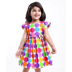Babyhug Cotton Knit  Cap Sleeves Frock with Polka Dot Print - Multicolor