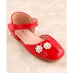 Cute Walk by Babyhug Ballerinas with Velcro Closure & Floral Applique - Red