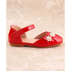 Cute Walk by Babyhug Ballerinas with Velcro Closure & Floral Applique - Red