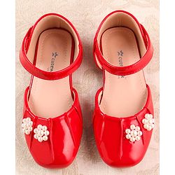 Cute Walk by Babyhug Ballerinas with Velcro Closure & Floral Applique - Red