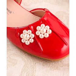 Cute Walk by Babyhug Ballerinas with Velcro Closure & Floral Applique - Red