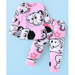 Babyhug Disney Single Jersey Knit Full Sleeves Night Suit with 101 Dalmatians Print - Pink