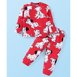 Babyhug Disney Single Jersey Knit Full Sleeves Night Suit with 101 Dalmatians Print - Red