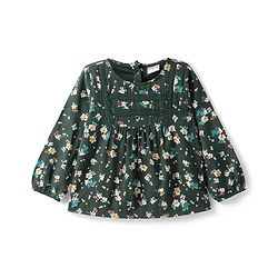 Babyhug Rayon Woven Full Sleeves Top With Floral Print & Lace Detailing - Dark Green