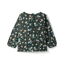 Babyhug Rayon Woven Full Sleeves Top With Floral Print & Lace Detailing - Dark Green