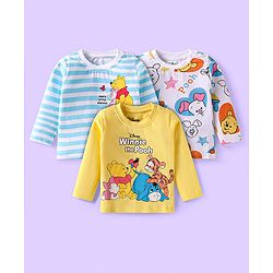 Babyhug Disney Single Jersey Knit Full Sleeves T-Shirts with Winnie The Pooh Graphics Pack of 3 - Green White & Blue