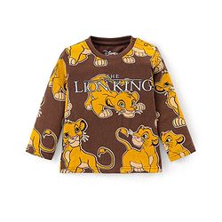 Babyhug Disney Single Jersey Knit Full Sleeves T-Shirt With Lion King & Foil Text Print - Brown