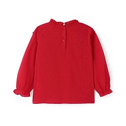Babyhug Rayon Woven Full Sleeves Solid Colour Top with Bow Applique & Frill Detailing - Red