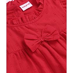 Babyhug Rayon Woven Full Sleeves Solid Colour Top with Bow Applique & Frill Detailing - Red