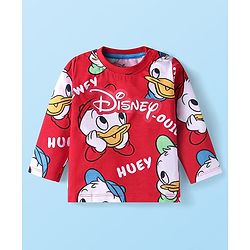 Babyhug Disney Cotton Knit Full Sleeves Night Suit With Donald Duck & Friends Print - Red