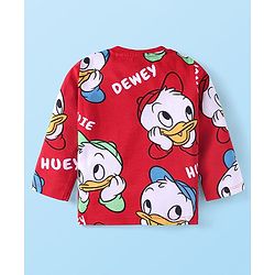 Babyhug Disney Cotton Knit Full Sleeves Night Suit With Donald Duck & Friends Print - Red