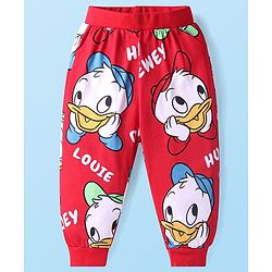 Babyhug Disney Cotton Knit Full Sleeves Night Suit With Donald Duck & Friends Print - Red