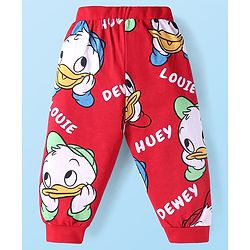 Babyhug Disney Cotton Knit Full Sleeves Night Suit With Donald Duck & Friends Print - Red