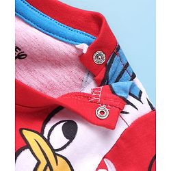 Babyhug Disney Cotton Knit Full Sleeves Night Suit With Donald Duck & Friends Print - Red