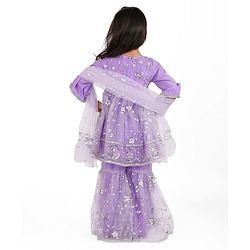 Babyhug Woven Three Fourth Sleeves Sequinned Kurta Gharara Set with Net Dupatta-Lavender