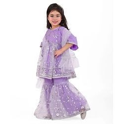 Babyhug Woven Three Fourth Sleeves Sequinned Kurta Gharara Set with Net Dupatta-Lavender