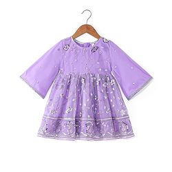 Babyhug Woven Three Fourth Sleeves Sequinned Kurta Gharara Set with Net Dupatta-Lavender