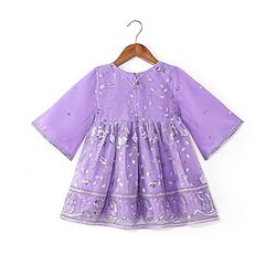 Babyhug Woven Three Fourth Sleeves Sequinned Kurta Gharara Set with Net Dupatta-Lavender