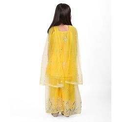 Babyhug Woven Sleeveless Net Sequins Embroidered Kurti Palazzo Set with Dupatta - Yellow