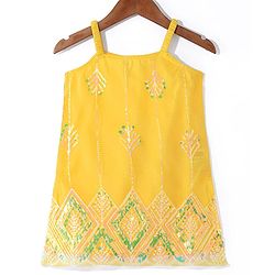 Babyhug Woven Sleeveless Net Sequins Embroidered Kurti Palazzo Set with Dupatta - Yellow