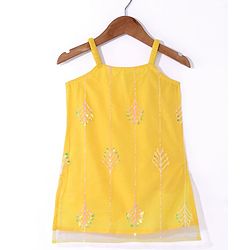 Babyhug Woven Sleeveless Net Sequins Embroidered Kurti Palazzo Set with Dupatta - Yellow