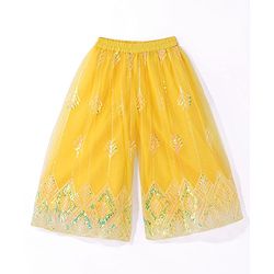 Babyhug Woven Sleeveless Net Sequins Embroidered Kurti Palazzo Set with Dupatta - Yellow