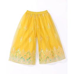 Babyhug Woven Sleeveless Net Sequins Embroidered Kurti Palazzo Set with Dupatta - Yellow