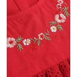 Babyhug Rayon Woven Full Sleeves Top with Frills & Foral Embroidery - Red