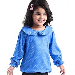Babyhug Rayon Woven Full Sleeves Polka Dot Printed Top With Peter Pan Collar - Blue