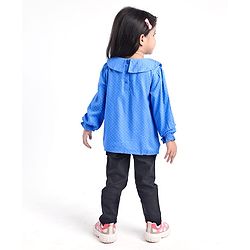 Babyhug Rayon Woven Full Sleeves Polka Dot Printed Top With Peter Pan Collar - Blue