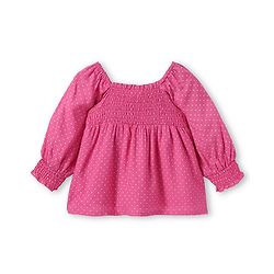 Babyhug Rayon Woven Full Sleeves Top with Polka Dot Print & Smocked Detailing - Dark Pink