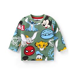Babyhug Disney Single Jersey Knit Full Sleeves Night Suit With Disney Characters Print - Green