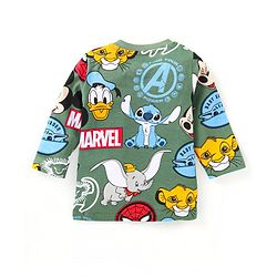 Babyhug Disney Single Jersey Knit Full Sleeves Night Suit With Disney Characters Print - Green
